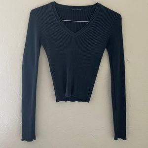 Dark blue, V-neck, Brandy, Melville shirt, long sleeve